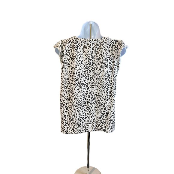 Jane Delancey Women Blouse Small Black White Leopard Flutter Sleeve Mob Wife Y2K - Picture 3 of 9